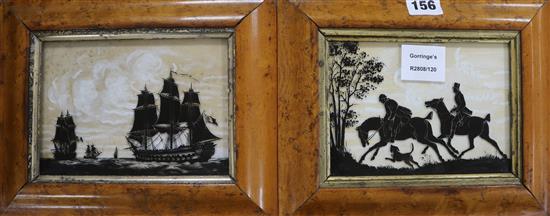 A pair of reverse glass silhouettes